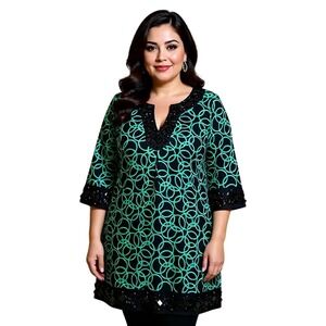 INC International Concepts $129‎ Geometric Beaded V Neck 3/4 Sleeve Dress XL NWT